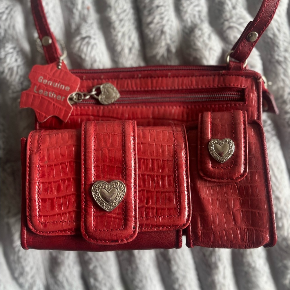 Red Genuine Leather Women's Bag Set